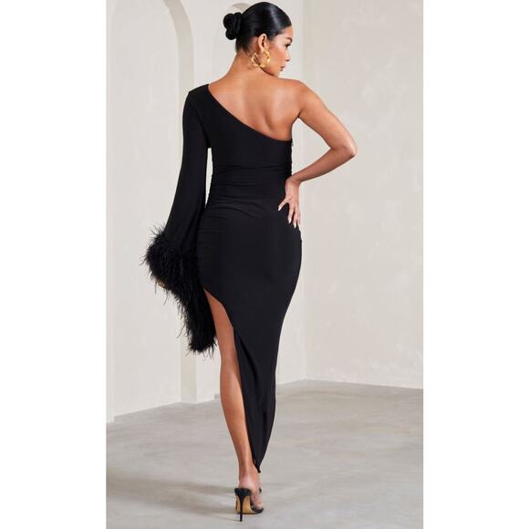 Club L London With A Flourish Black Asymmetric Sleeve Maternity Maxi Dress 12 - Picture 5 of 13
